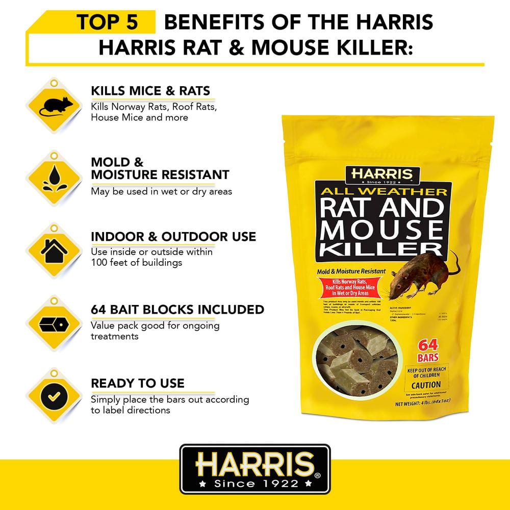 4 lbs./64 Bars All Weather Rat and Mouse Killer and 3 Locking Rat and Mouse Refillable Bait Stations - Hercitys