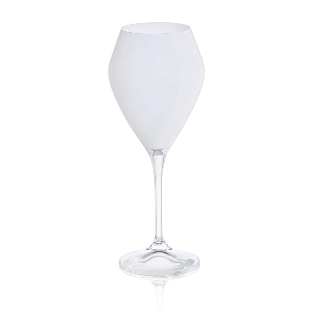 14 oz. – Set of 6 V-Shaped Wine Glasses White with Clear Stem - Hercitys