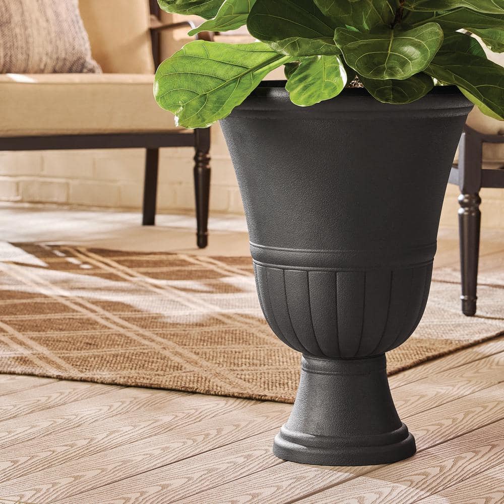 16 in. Nottingham Black Composite Urn Planter (16 in. D x 21 in. H) 2-Pack - Hercitys