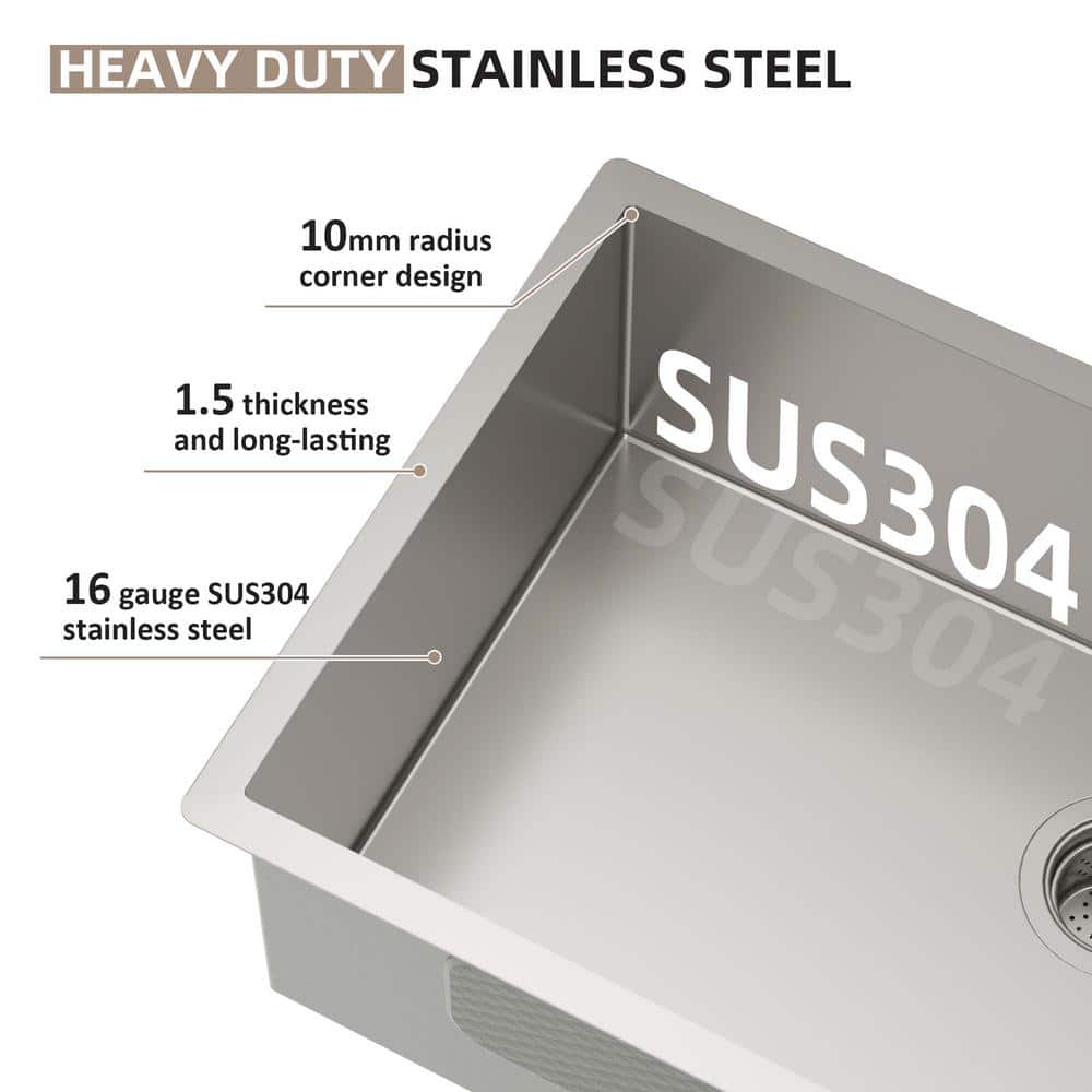 17 in. x 10 in. Undermount Stainless Steel Kitchen Bar Sink with 16 Gauge Single Bowl in Silver - Hercitys