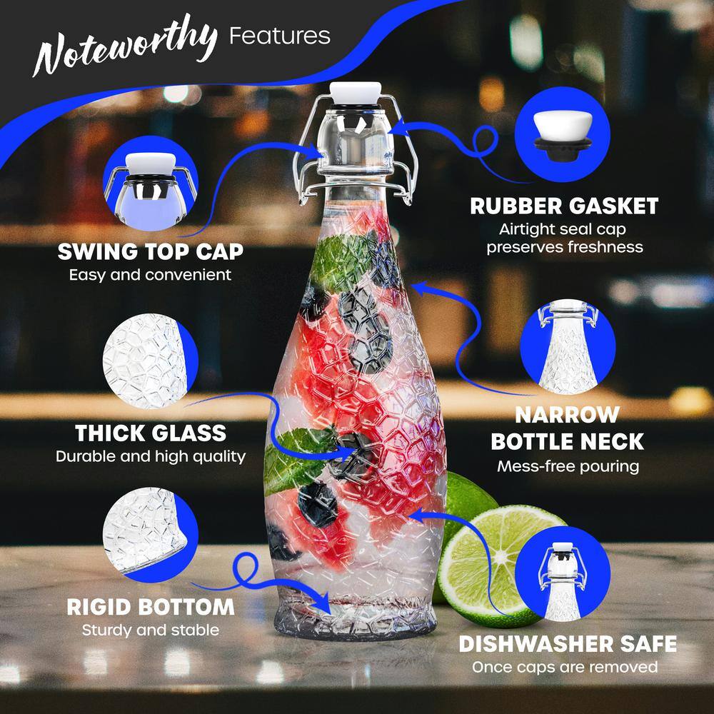 17 oz. Textured Teardrop Swing Top Glass Bottles with Funnel, Bottle Brush, Tags, Shrink Wrap and Marker (Set of 6) - Hercitys