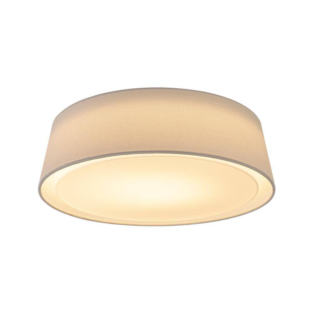 16.3 in. LED Flush Mount Ceiling Light Modern Cone Light Fixture with White Fabric Shade and Milky Glass Shade - Hercitys