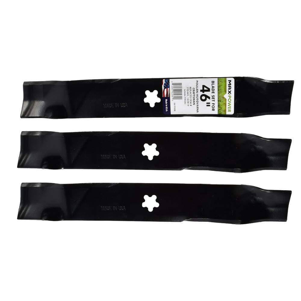3 Blade Set for Many 46 in. Craftsman, Husqvarna, Poulan Mowers Replaces OEM #’s 52443, 163819, 532145708, 532152443 - Hercitys