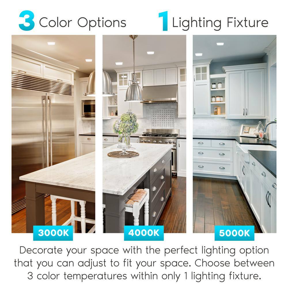 10-Watt 4 in. 600 Lumens Square 3 Color Selectable LED 3000K/4000K/5000K Flush Mount Dimmable Fixture (4-Pack) - Hercitys