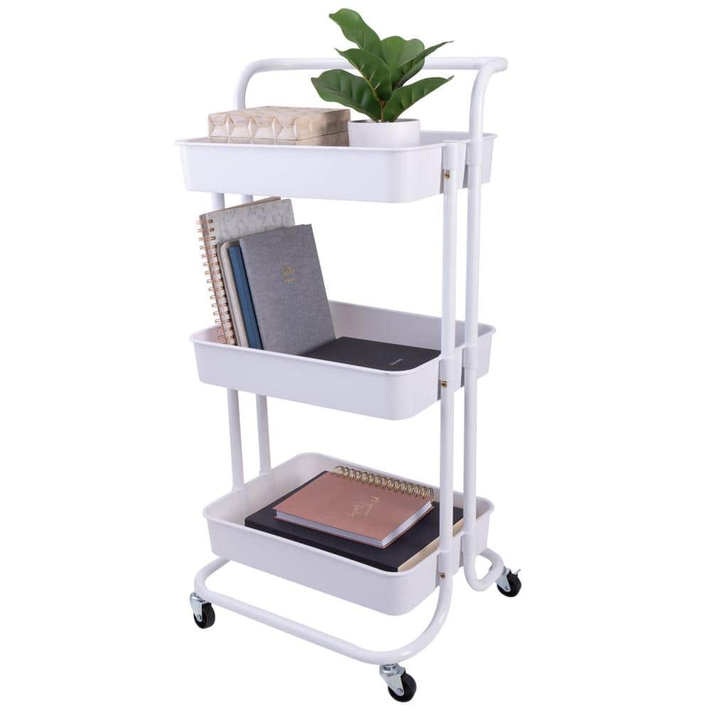 3-Tier Rolling Basket Cart in White - Hercitys
