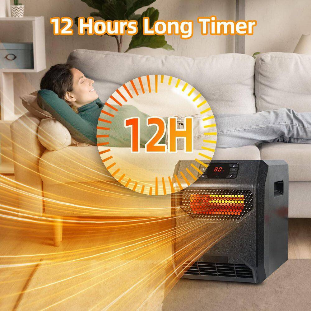 1500-Watt Black 4 element infrared wood heater with Timer, LED Display, Child Lock - Hercitys