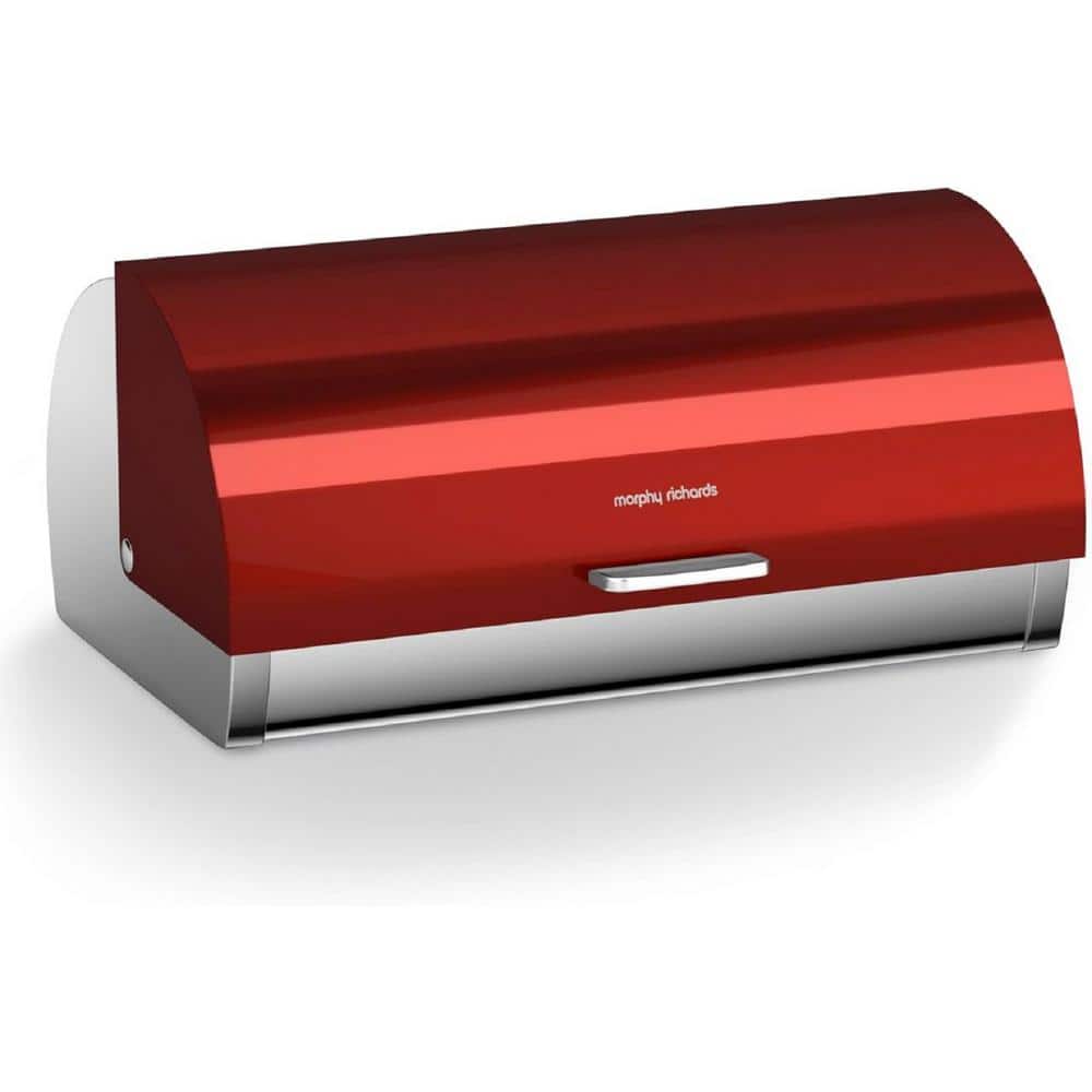 1-Piece Stackable Bread Bin Red Roll Top Lid, Ventilation, Stainless Kitchen Canisters Jars Set - Hercitys