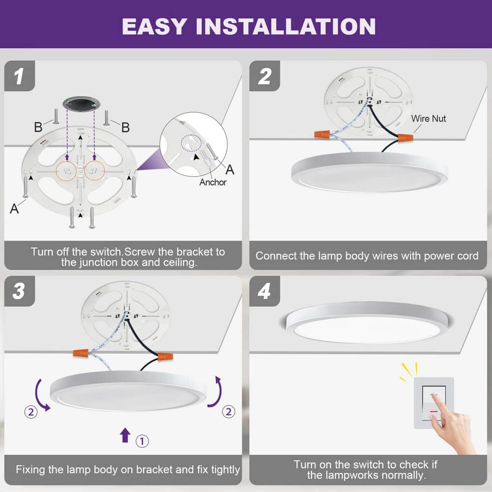 24 in. Round White Integrated LED Flush Mount Light Super Narrow Frame Slim LED Flush Mount Light with 5CCT Selectable - Hercitys
