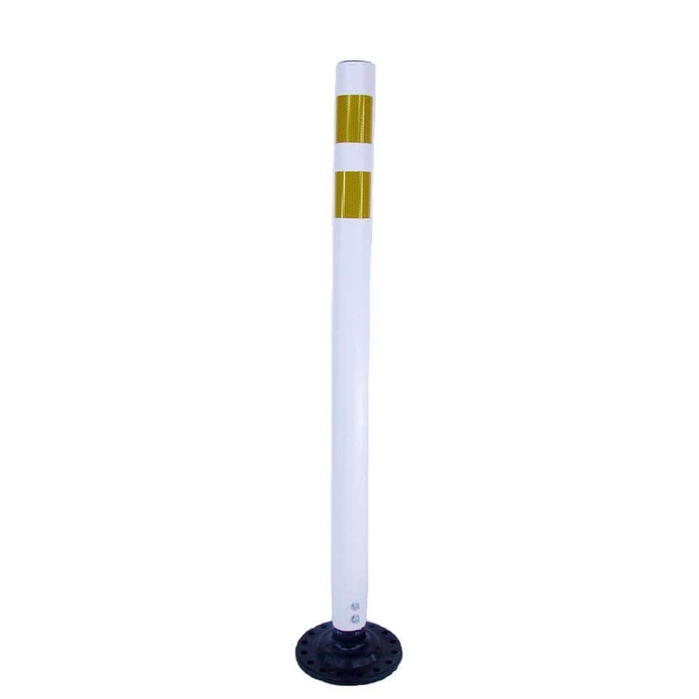 42 in. White Round Delineator Post with High-Intensity Yellow Band and Base - Hercitys