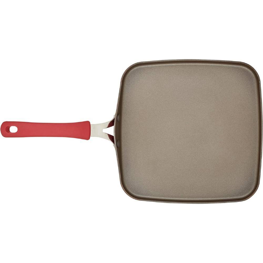 11 in. Enameled Aluminum Triple Layer Non-Stick Gas Electric Stovetop Compatible Easy to Clean Square Grill Pan in Red - Hercitys