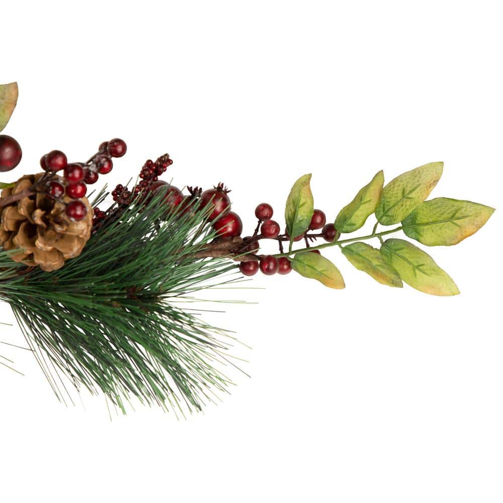 54 in. Unlit Snow Dusted Pine Cones Berries and Long Pine Needles Artificial Christmas Garland - Hercitys