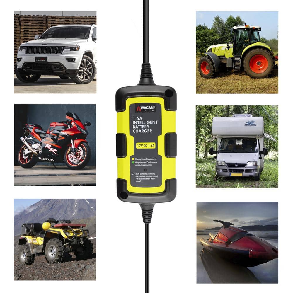 12-Volt 1.5 Amp Intelligent Battery Charger, Battery Maintainer - Hercitys
