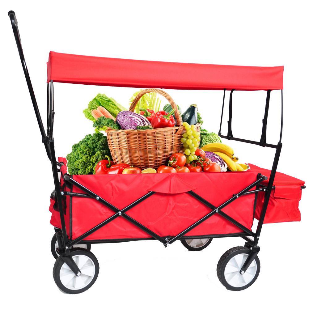 3.6 cu. ft. Metal Garden Cart, Shopping Folding Wagon, Red - Hercitys