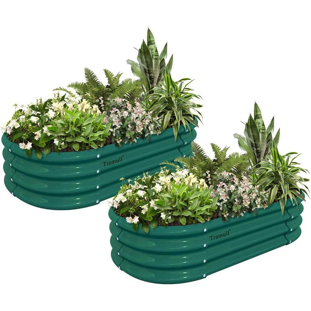 48 in. x 24 in. x 12 in. Green Galvanized Raised Garden Bed Kit, Metal Planter Box for Vegetables Flowers Fruits 2-Pack - Hercitys