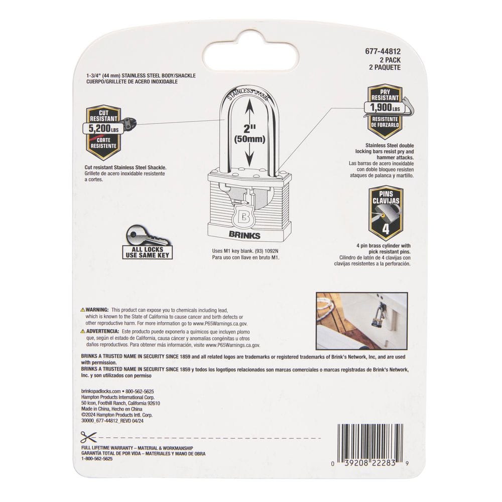 2 in. Stainless Steel Shackle (44 mm) Commercial Stainless Steel Laminated Padlock (2-Pack) - Hercitys