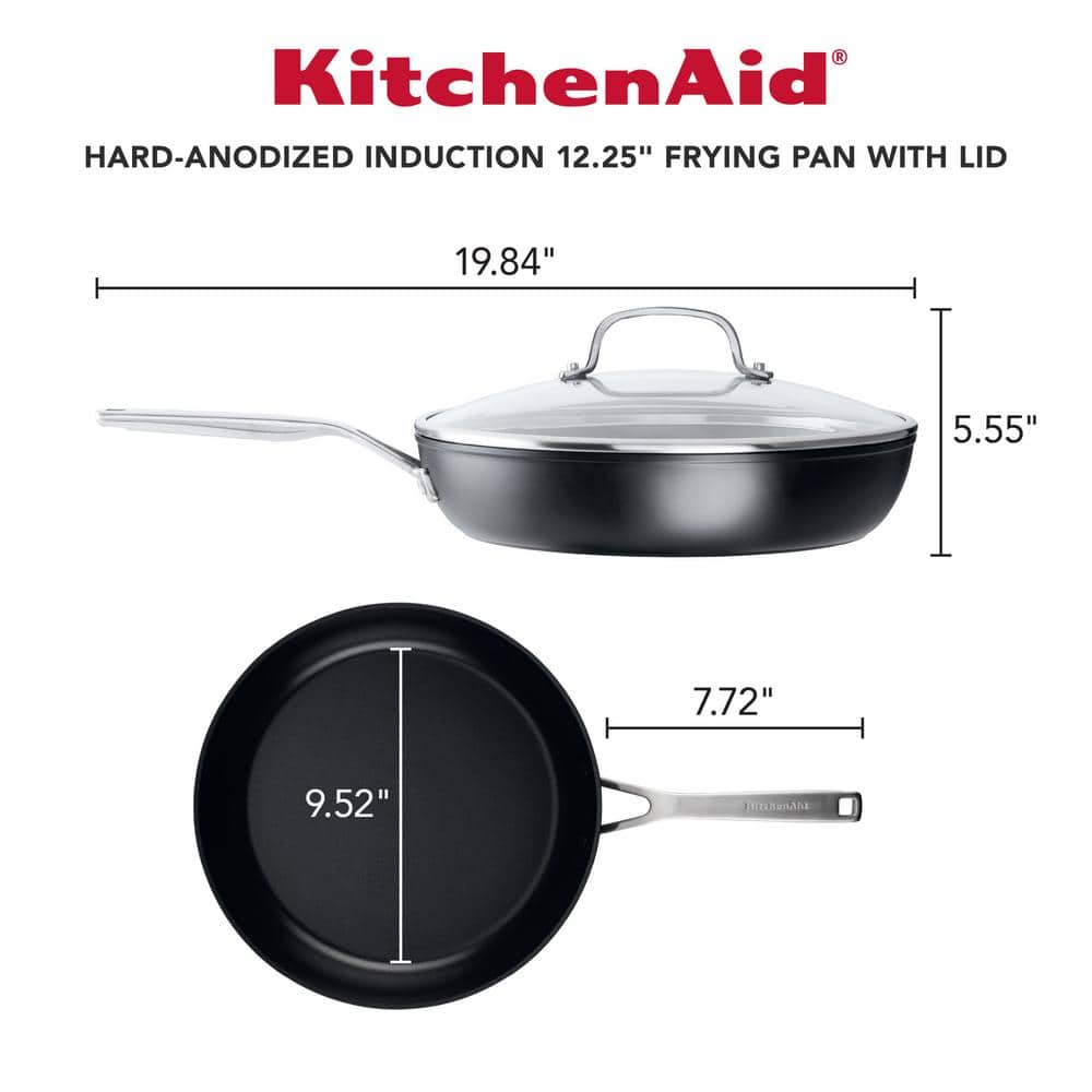 12.25 in. Hard-Anodized Induction Aluminum Nonstick Frying Pan with Lid Black Matte - Hercitys