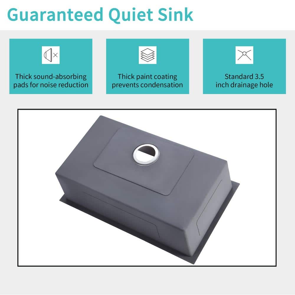 30 in Undermount Single Bowl 20 Gauge Stainless Steel Kitchen Sink with Strainer - Hercitys