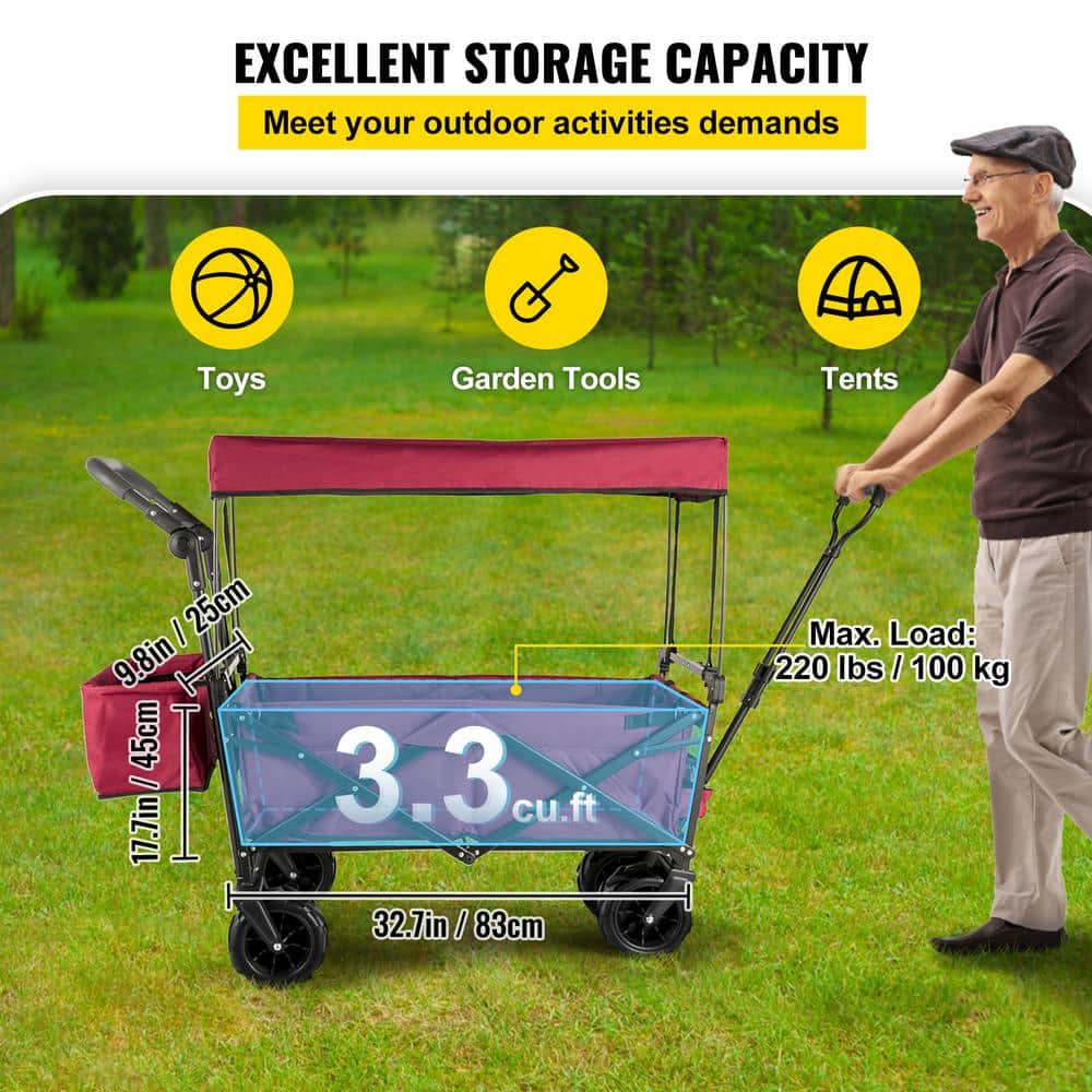 3 cu. ft. Extra Large Collapsible Garden Cart with Removable, Steel, Garden Cart - Hercitys