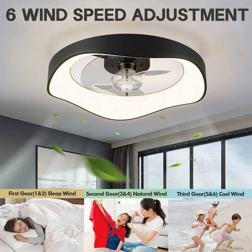 13.39 in. Black Simple Luxury Modern Style LED Recessed Ceiling Fan Light - Hercitys