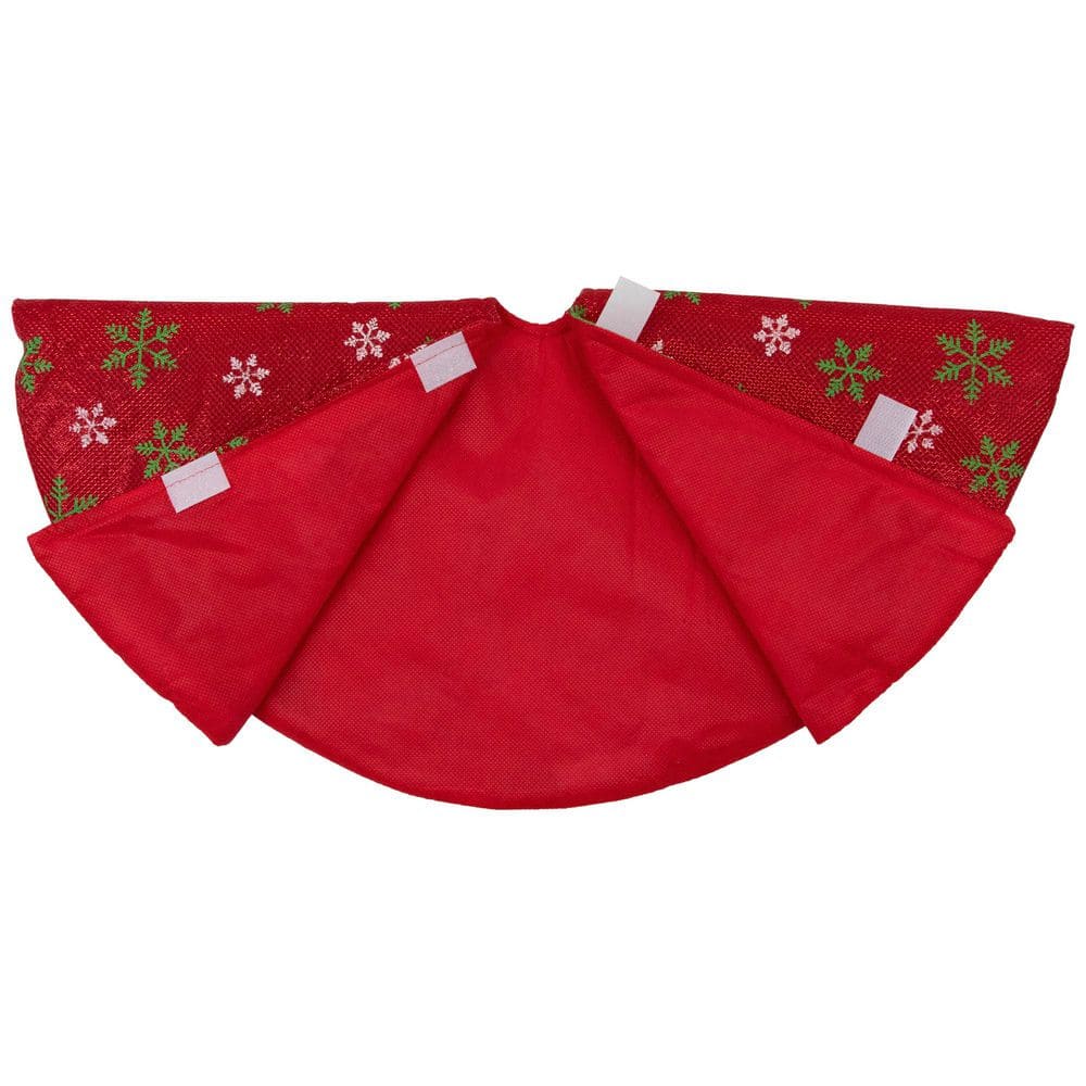 20 in. Metallic Red with Green and White Snowflakes Mini Christmas Tree Skirt - Hercitys