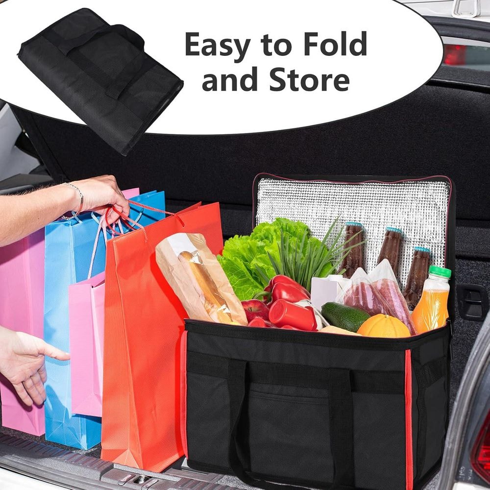 32 qt. Insulated Reusable Grocery Bags 2-Pack XL Cooler Bags with Hard Bottom Insert Stands Upright Sturdy Zipper Bag - Hercitys