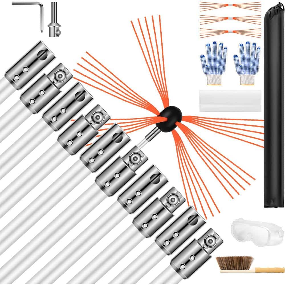 33 ft. Flexible Chimney Sweep Kit with 10-Rods and 3-Replaceable Bristles - Hercitys