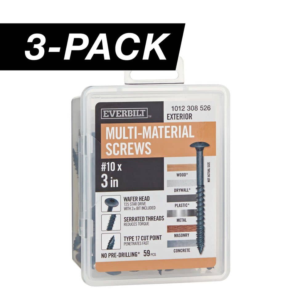3-Pack #10 x 3 in. Black 6-Lobe Star Drive Exterior Wafer Head Multi-Material Screw (3 lbs. / 177-Piece) - Hercitys