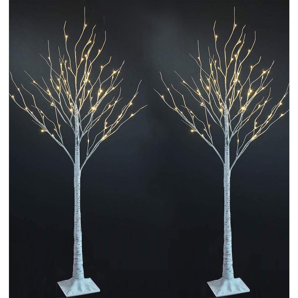 4 ft. Pre-Lit LED Birch Tree Artificial Christmas Tree with Flexible Branches and 48-Warm White LED Light (2-Pieces) - Hercitys