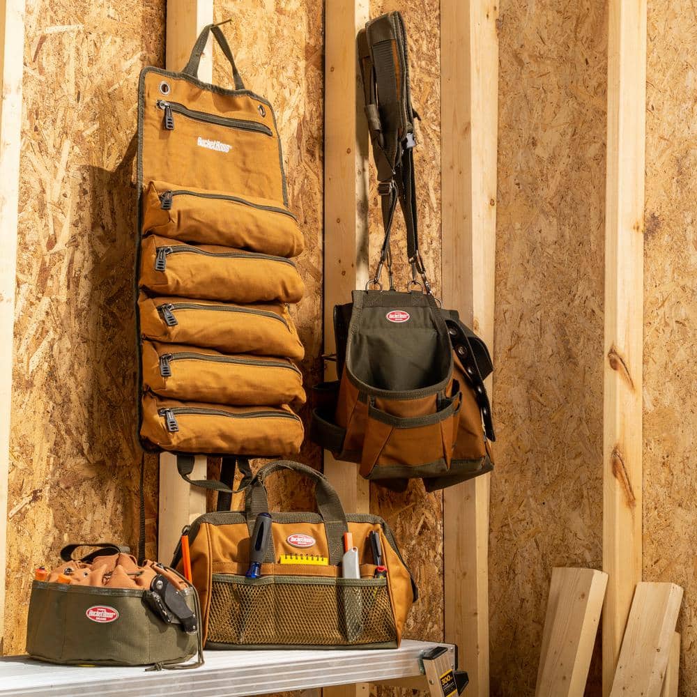 27 in. Super Tool Roll with 6 Zippered Pockets in Brown - Hercitys