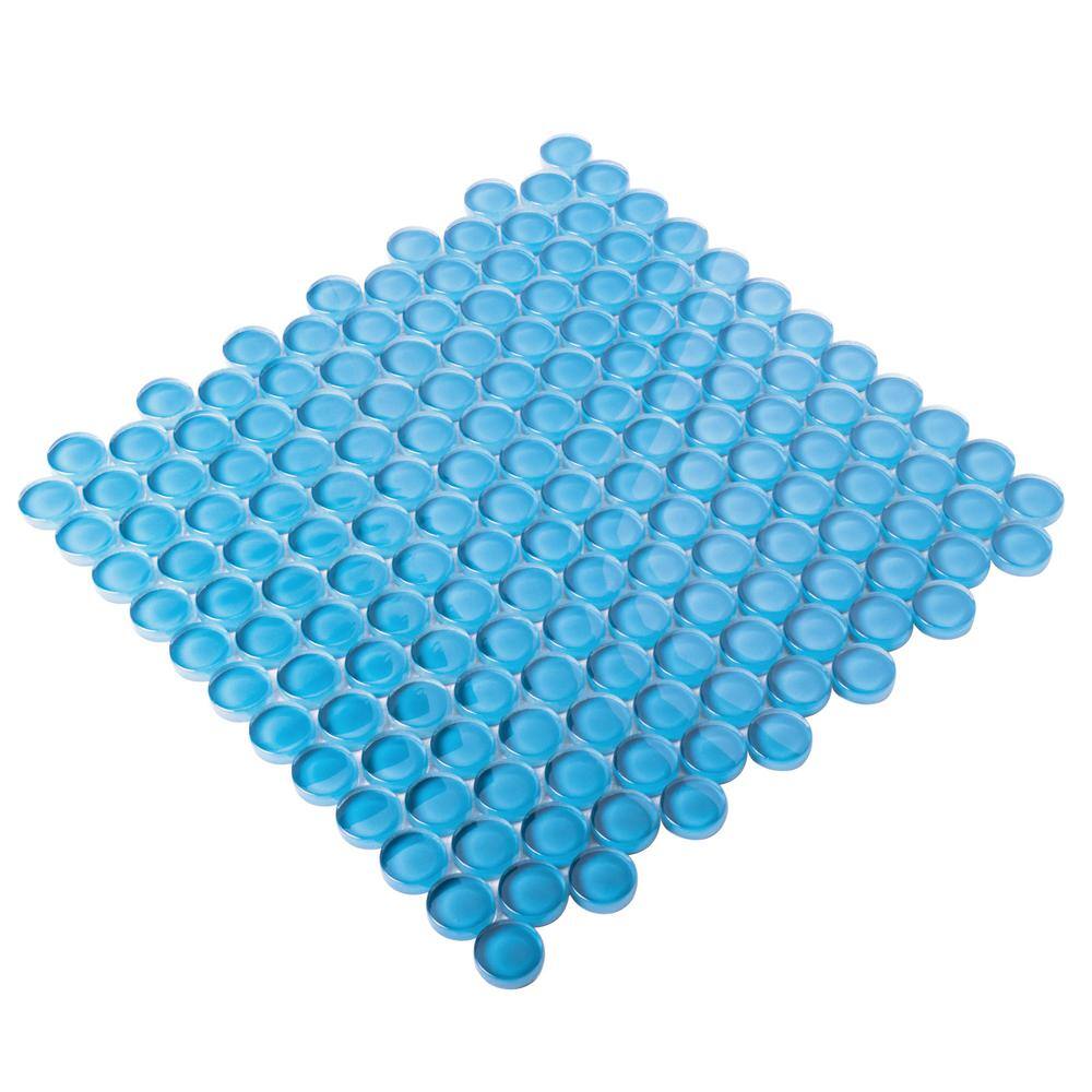 5 pack 12-in x 12-in Sky Blue Penny Round Polished Glass Mosaic Tile (5 Sq ft/case) - Hercitys