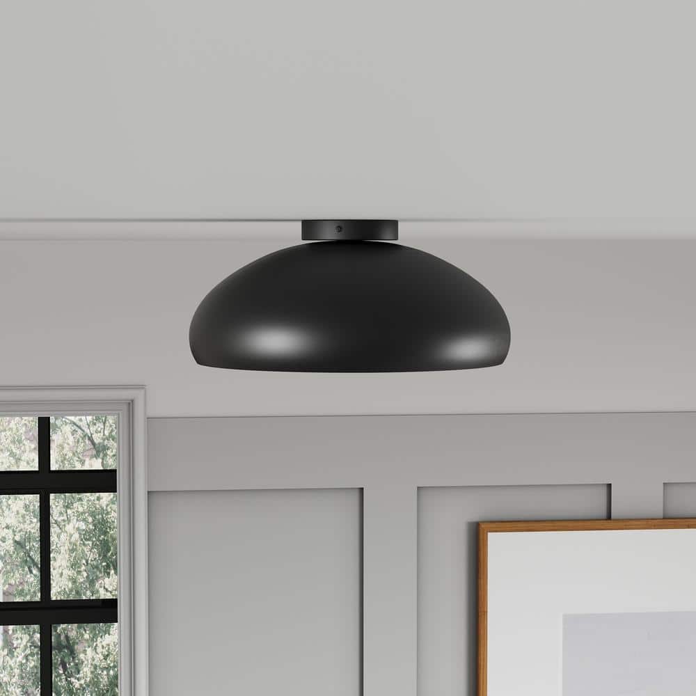 15.57 in. 1-Light Black Farmhouse Semi-Flush Mount Industrial Close to Ceiling Lighting - Hercitys