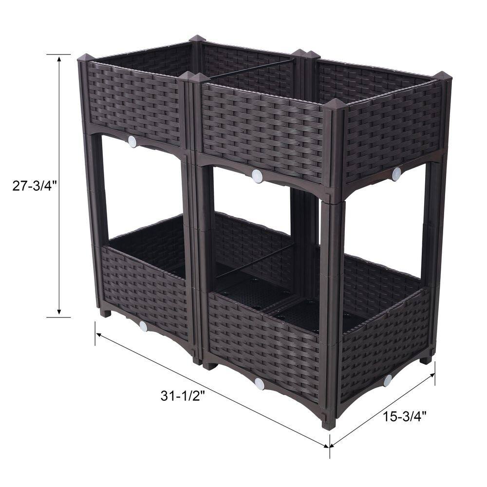 31.5 in. x 15.7 in. x 27.7 in. Plastic Planter Raised Beds, Elevated Planter Garden Box with Drainage Plug, Brown - Hercitys
