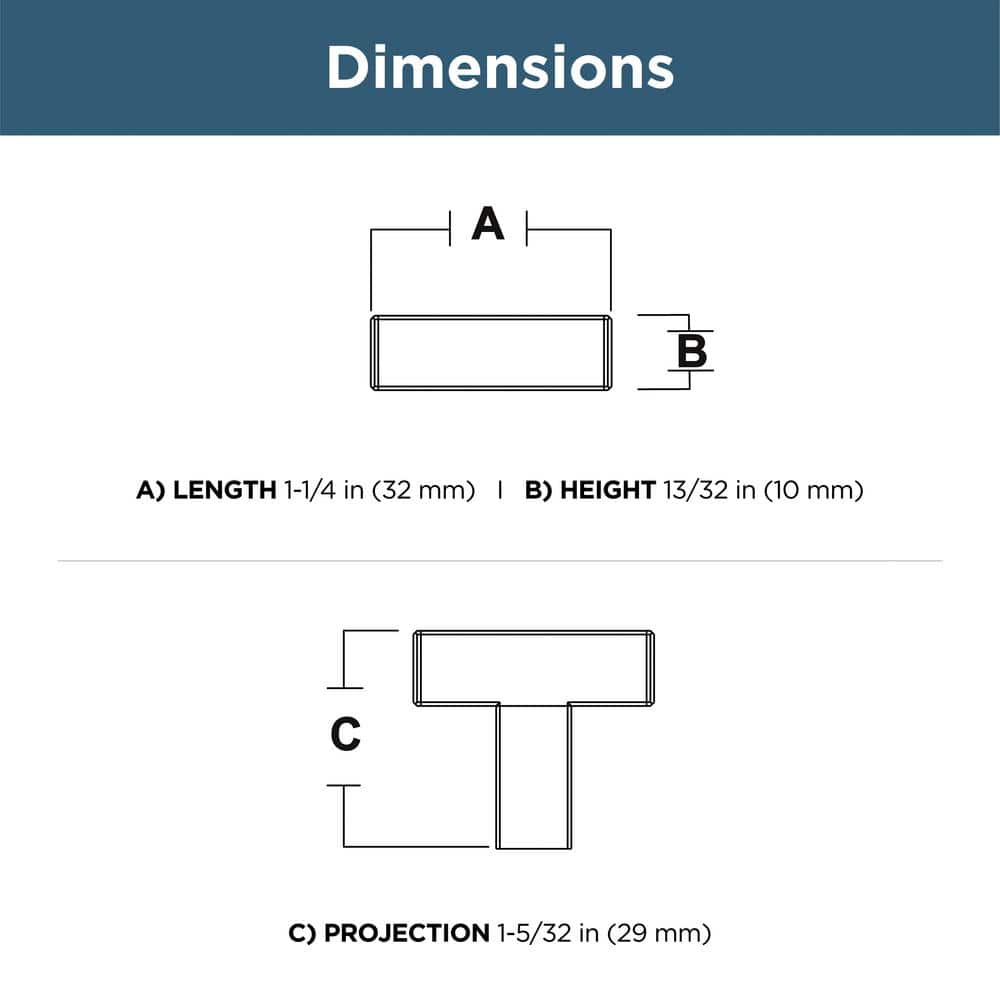 (10-Pack) Simple Modern Square 1-1/4 in. (32 mm) Modern T-Shaped Bar Cabinet Knobs - Hercitys