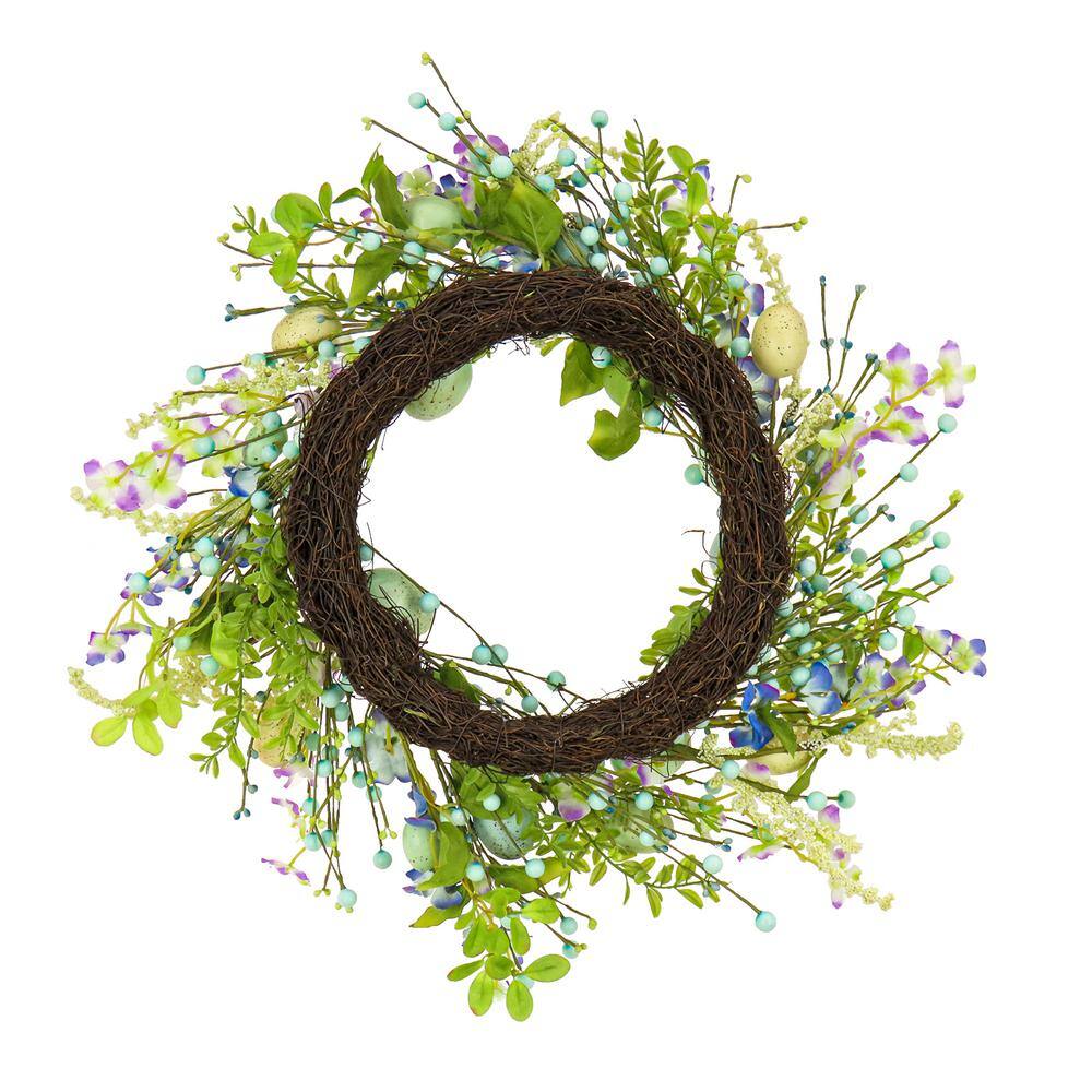 20 in. Flowering Blue and Green Easter Wreath - Hercitys