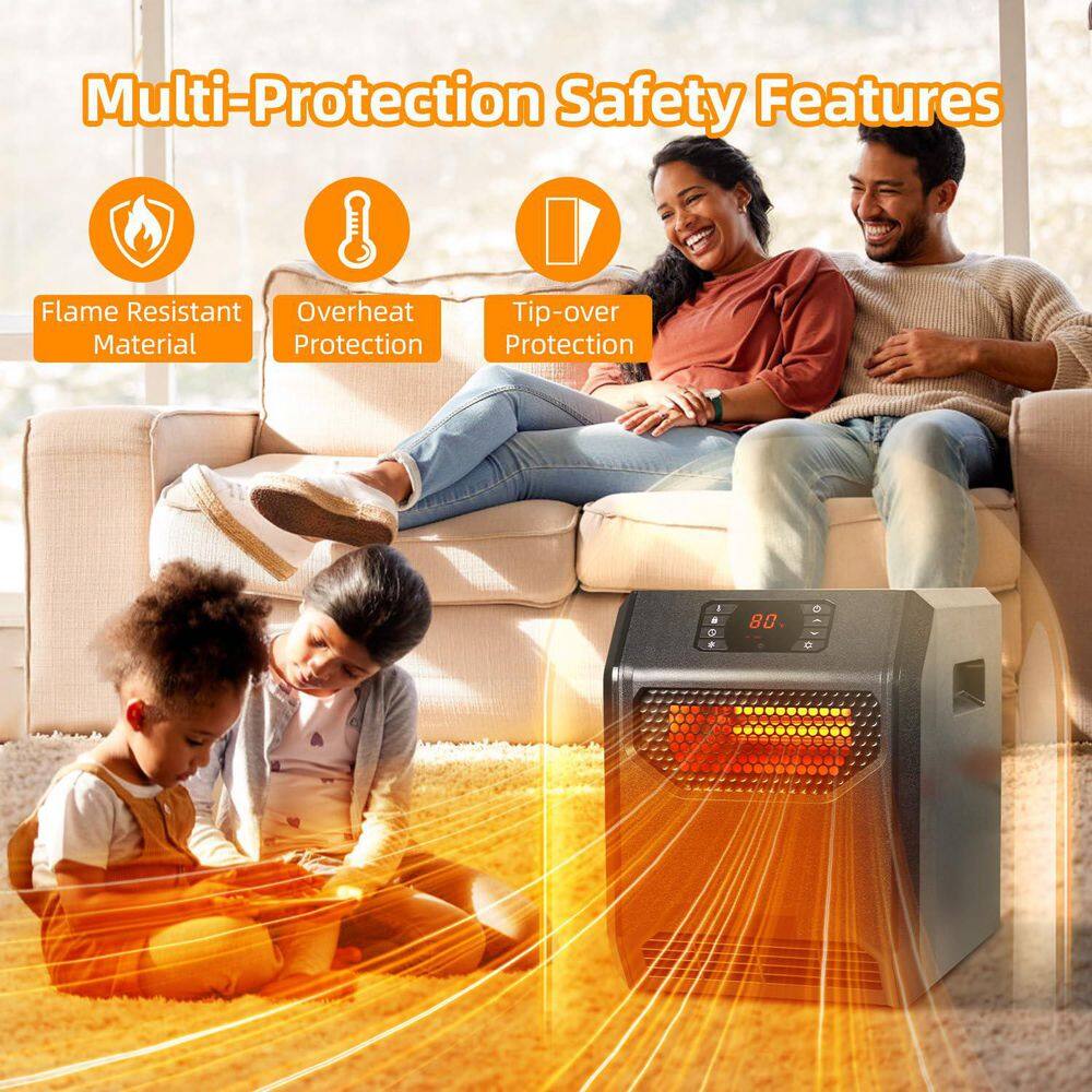1500-Watt Black 4 element infrared wood heater with Timer, LED Display, Child Lock - Hercitys