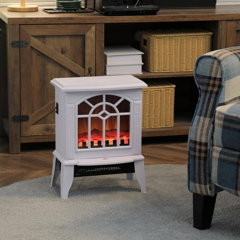 18 in. Freestanding Electric Fireplace Heater Stove with Realistic Flame, Overheating Protection, Portable, White - Hercitys