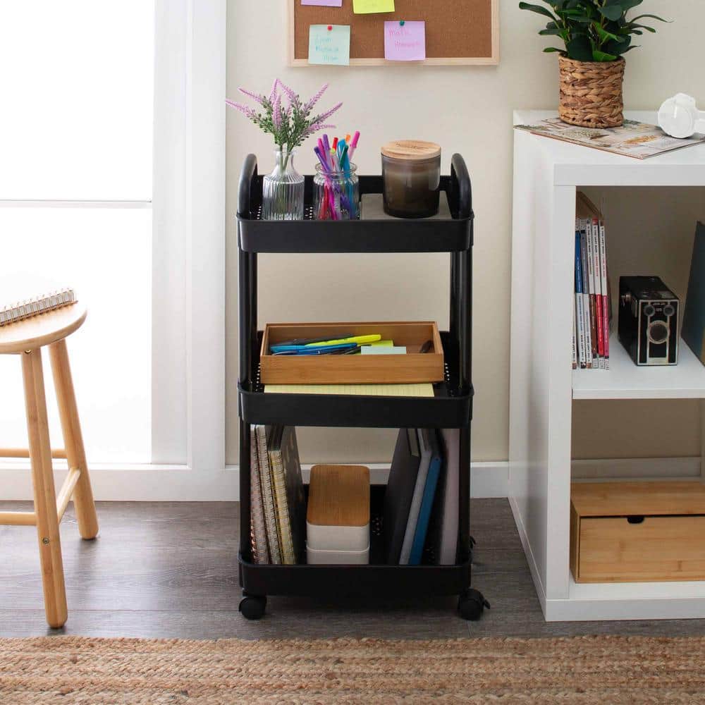 3-Tier Rolling Basket Cart in Black - Hercitys