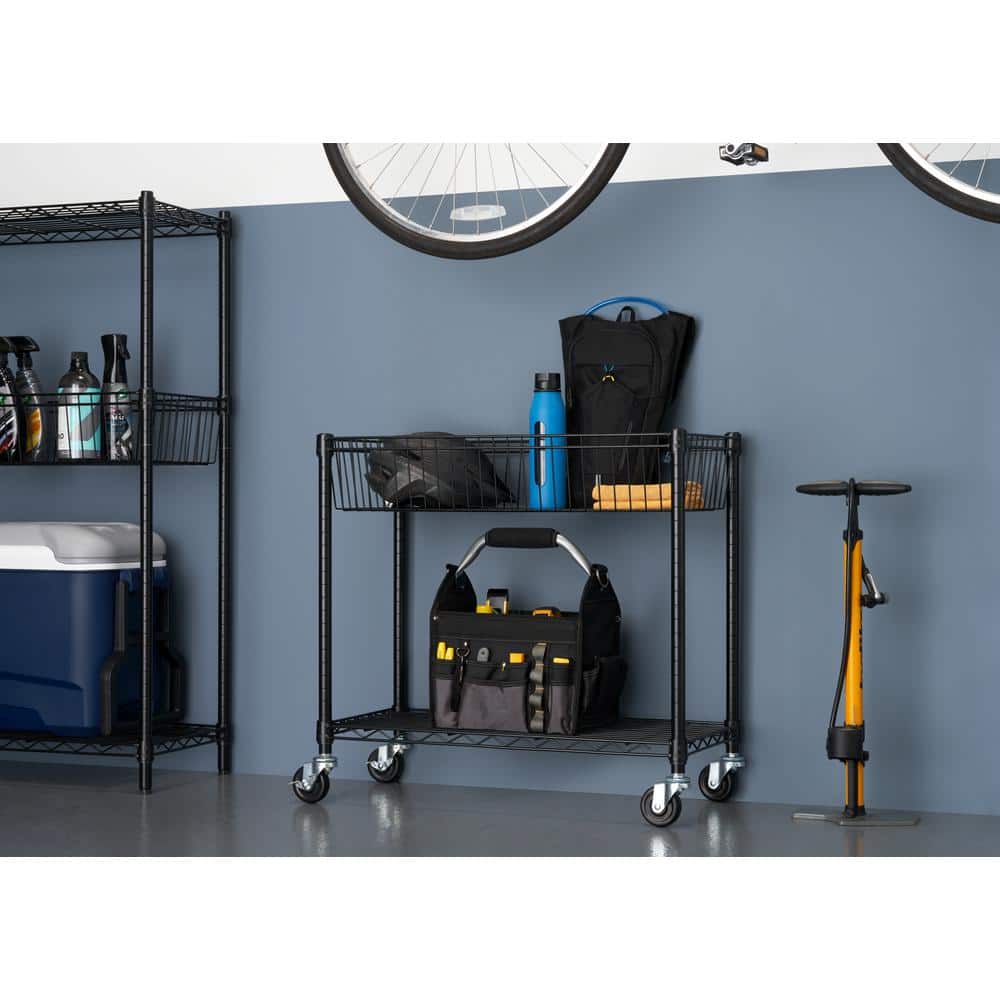 30 in. W x 14 in. D x 72 in. H Black 5-Tier NSF Heavy-Duty Wire Shelving with Baskets Wheels - Hercitys