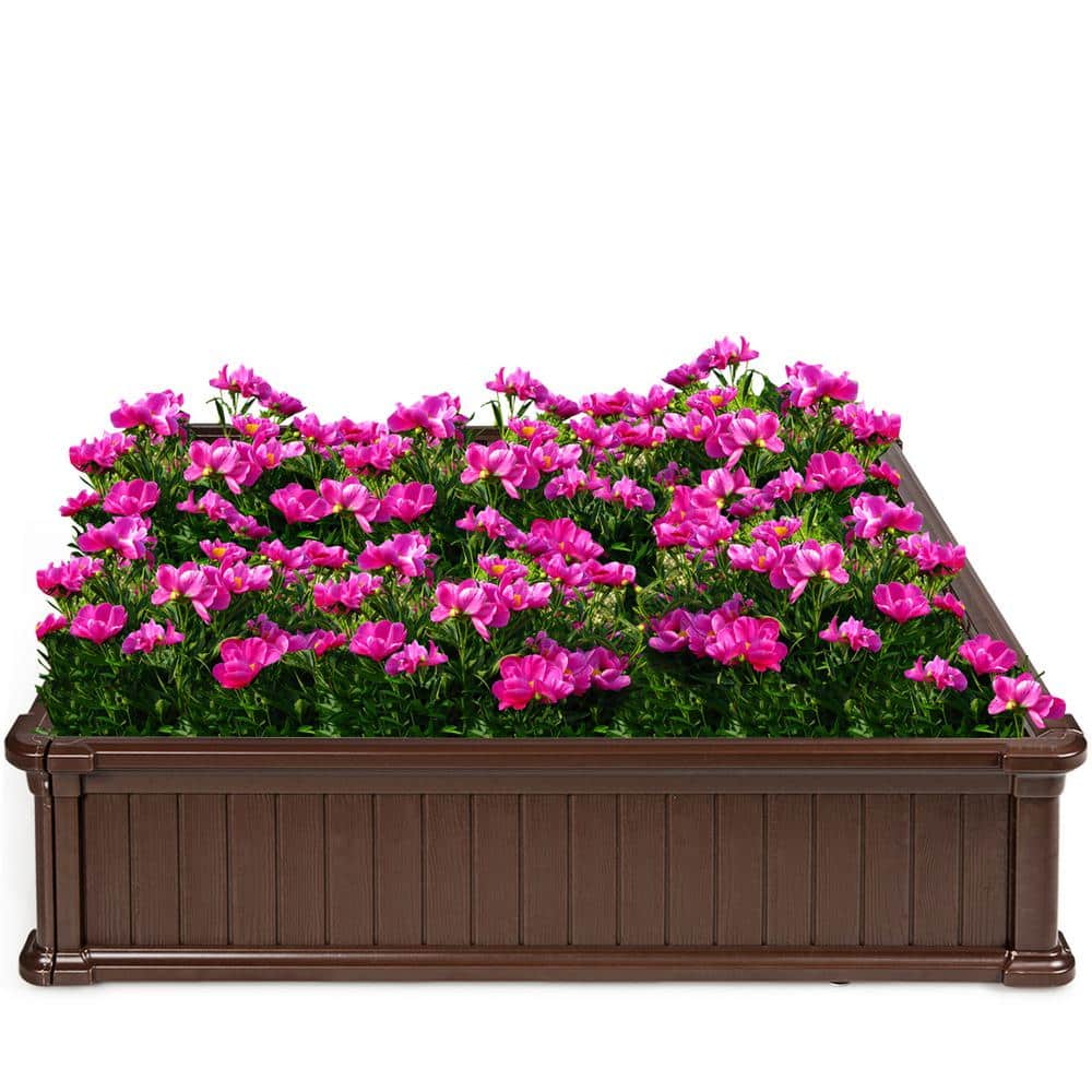 48.5 in. Brown Plastic Square Plant Box Planter Raised Garden Bed - Hercitys