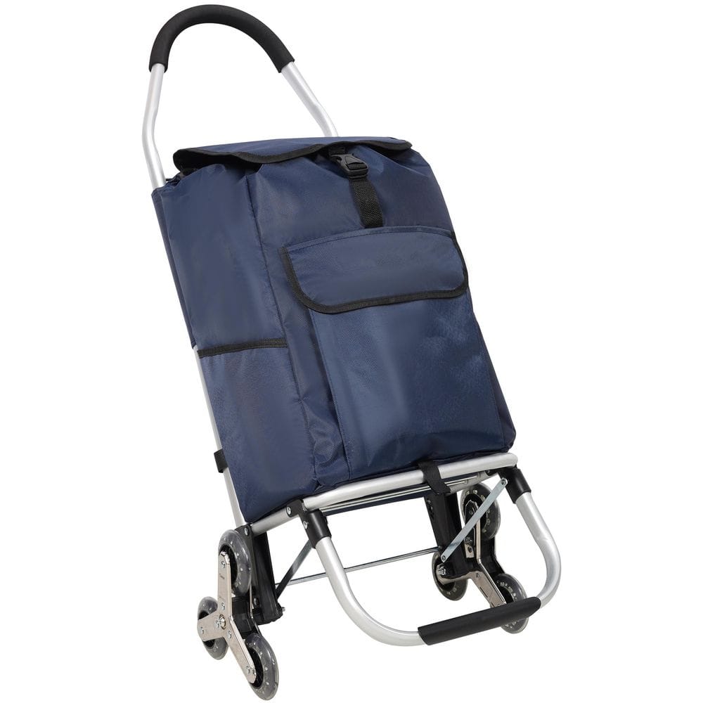 1.41 cu. ft. Metal Foldable Garden Cart with Wheels and Removable Shopping Oxford Waterproof Bag in Dark Blue - Hercitys