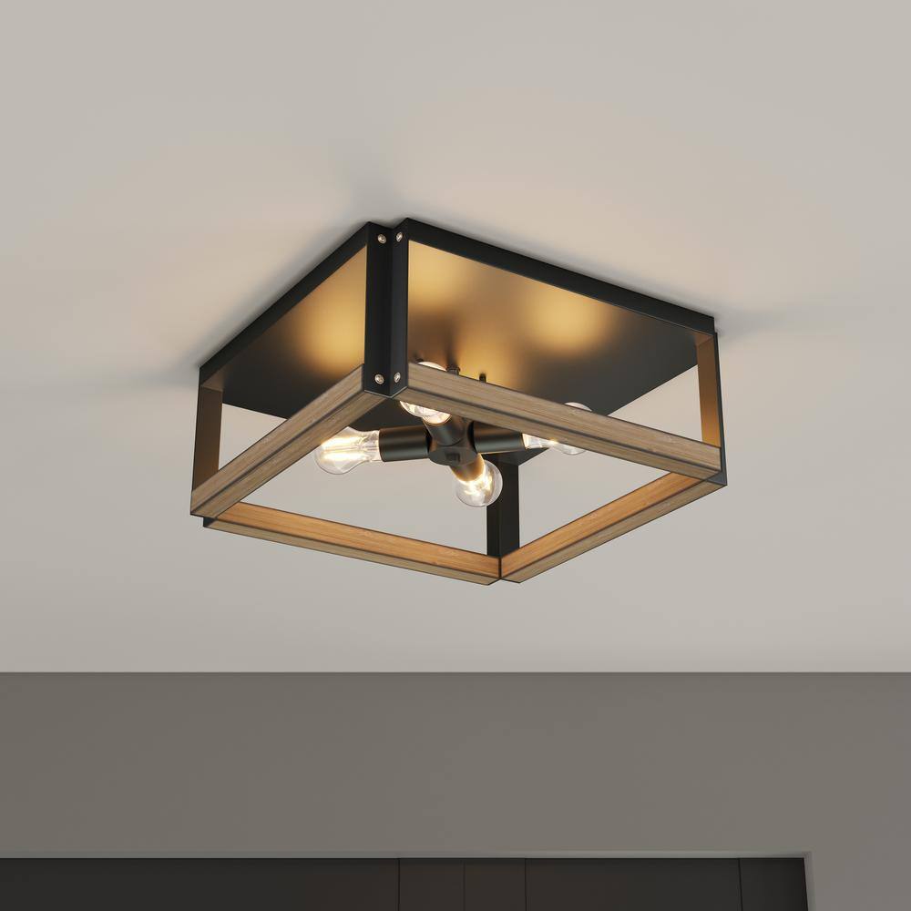 14.56 in. 4-Light Farmhouse Square Flush Mount Industrial Ceiling Light Fixtures - Hercitys
