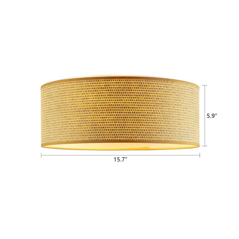15.7 in. 3-Light Flaxen Shaded Drum Flush Mount, Flaxen Grass cloth Finish - Hercitys