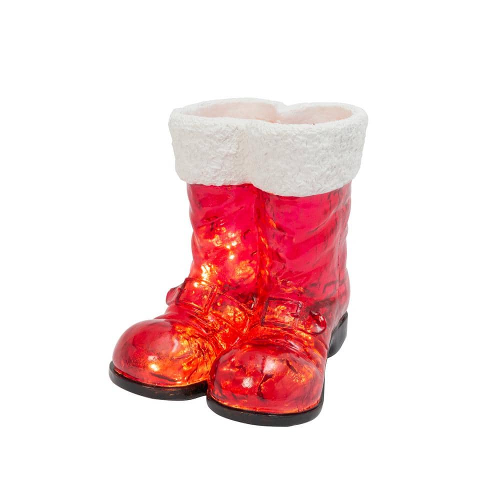 16.3 in. H B/O Lighted Resin Holiday Santa Boots with 10 LED Lights - Hercitys