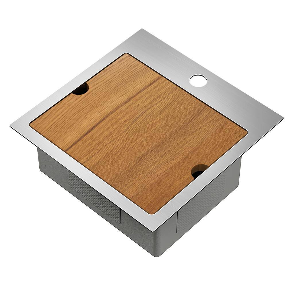 15 in. Drop-In/Undermount Single Bowl Chrome Stainless Steel Kitchen Sink with Cutting Board - Hercitys