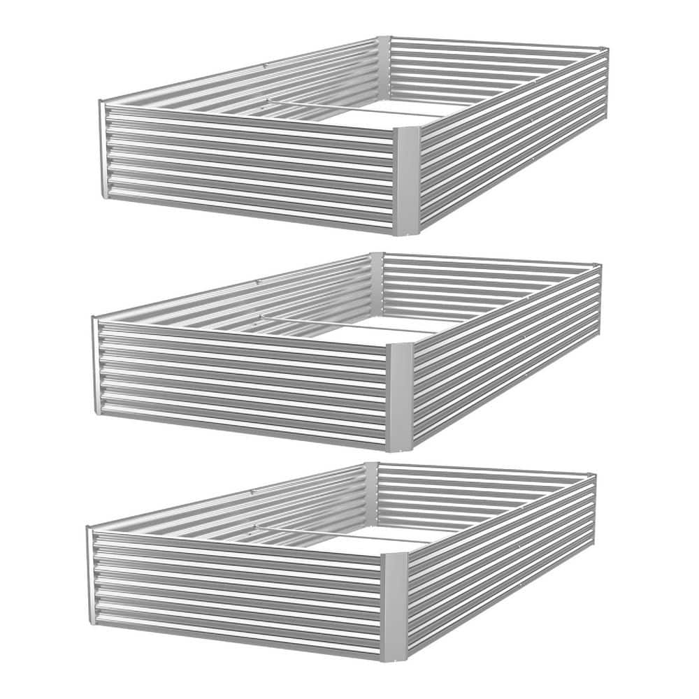 36 in. x 18 in. Silver Finish Steel Galvanized Raised Garden Bed with Drainage Hole Above Ground Garden Box (3-Pack) - Hercitys