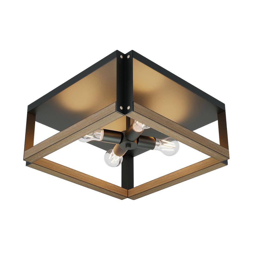 14.56 in. 4-Light Farmhouse Square Flush Mount Industrial Ceiling Light Fixtures - Hercitys