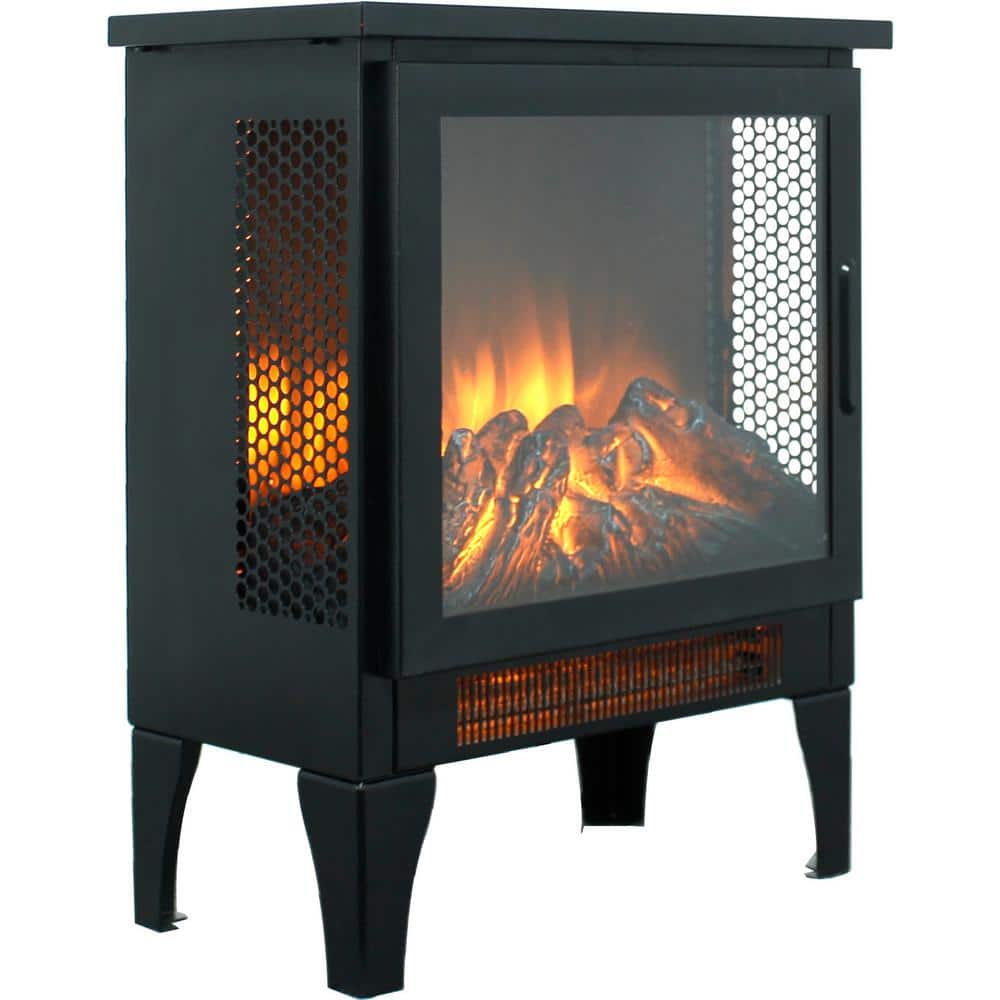 15 in. 400 sq. ft. 3-Sided 3D Flame Electric Stove in Black - Hercitys