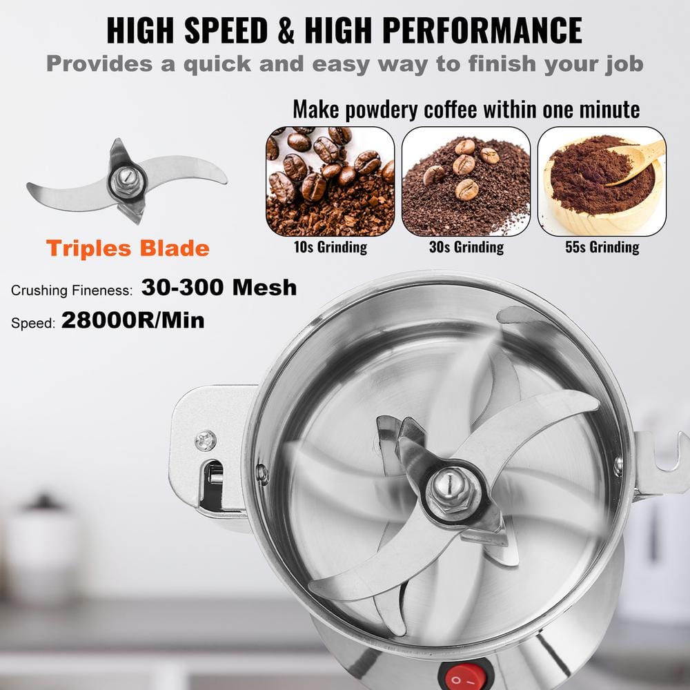 550g Electric Grain Mill Grinder, High Speed 2000-Watt Commercial Grinders, Stainless Steel Pulverize Powder Machine - Hercitys