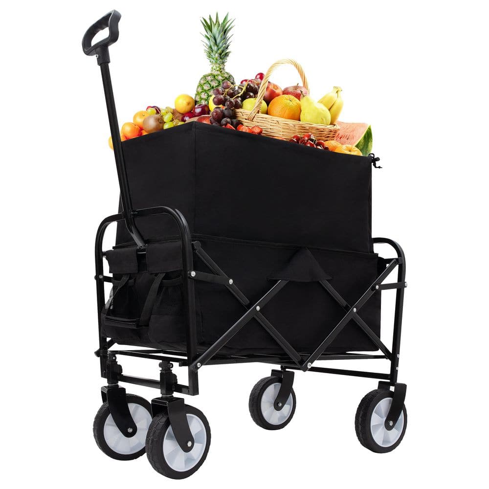 3.6 cu. ft. Fabric Bin Garden Cart, Heavy Duty Extention Collapsible Foldable Utility Wagon Grocery Cart, Black - Hercitys