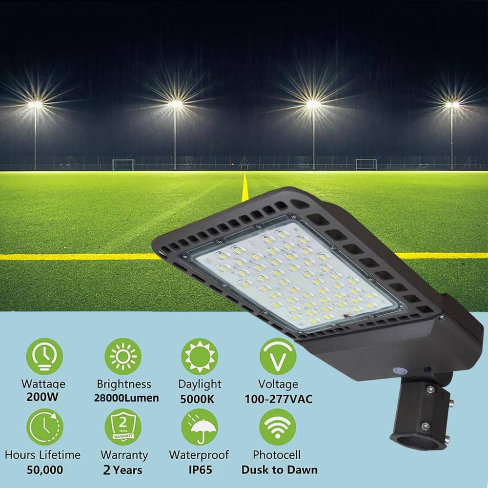 200Watt 150° Bronze Integrated LED Parking Lot Area Light, 28000 Lumens 5000K Security Lighting, Slip Fitter - Hercitys